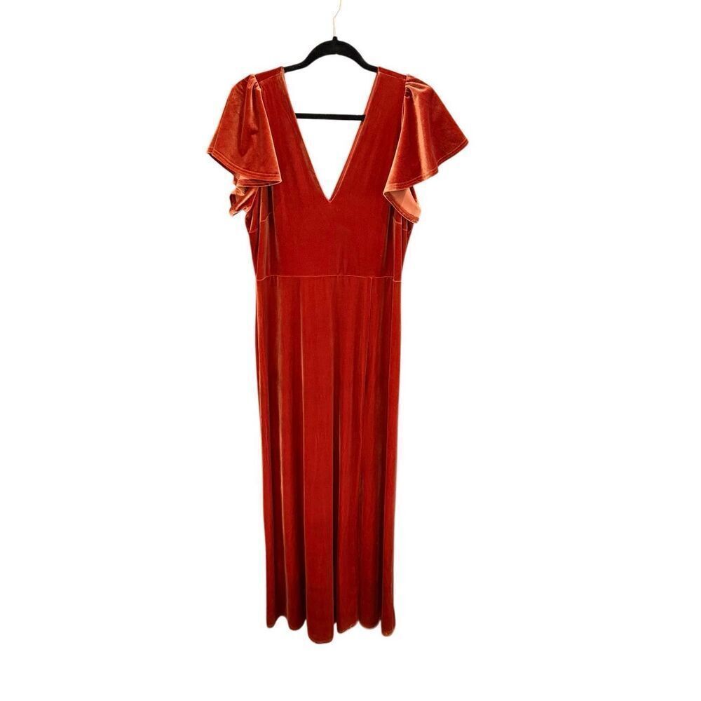 Birdy Grey Womens Burnt Orange Hannah Velvet Flutter Sleeve Maxi Dress Size XL